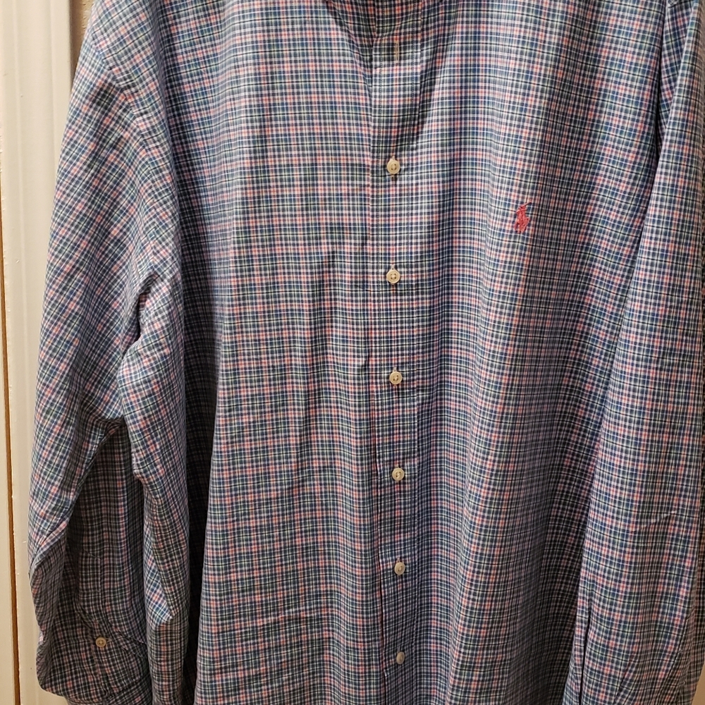 Mens 3xb pink and blue L/S plaid oxford shirt.